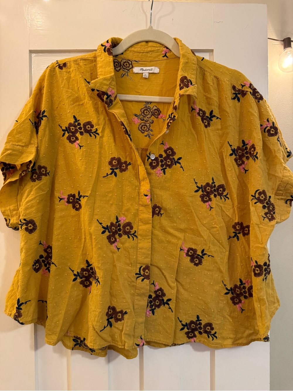 Madewell Golden Yellow Floral Button-Up Short Sleeve Shirt